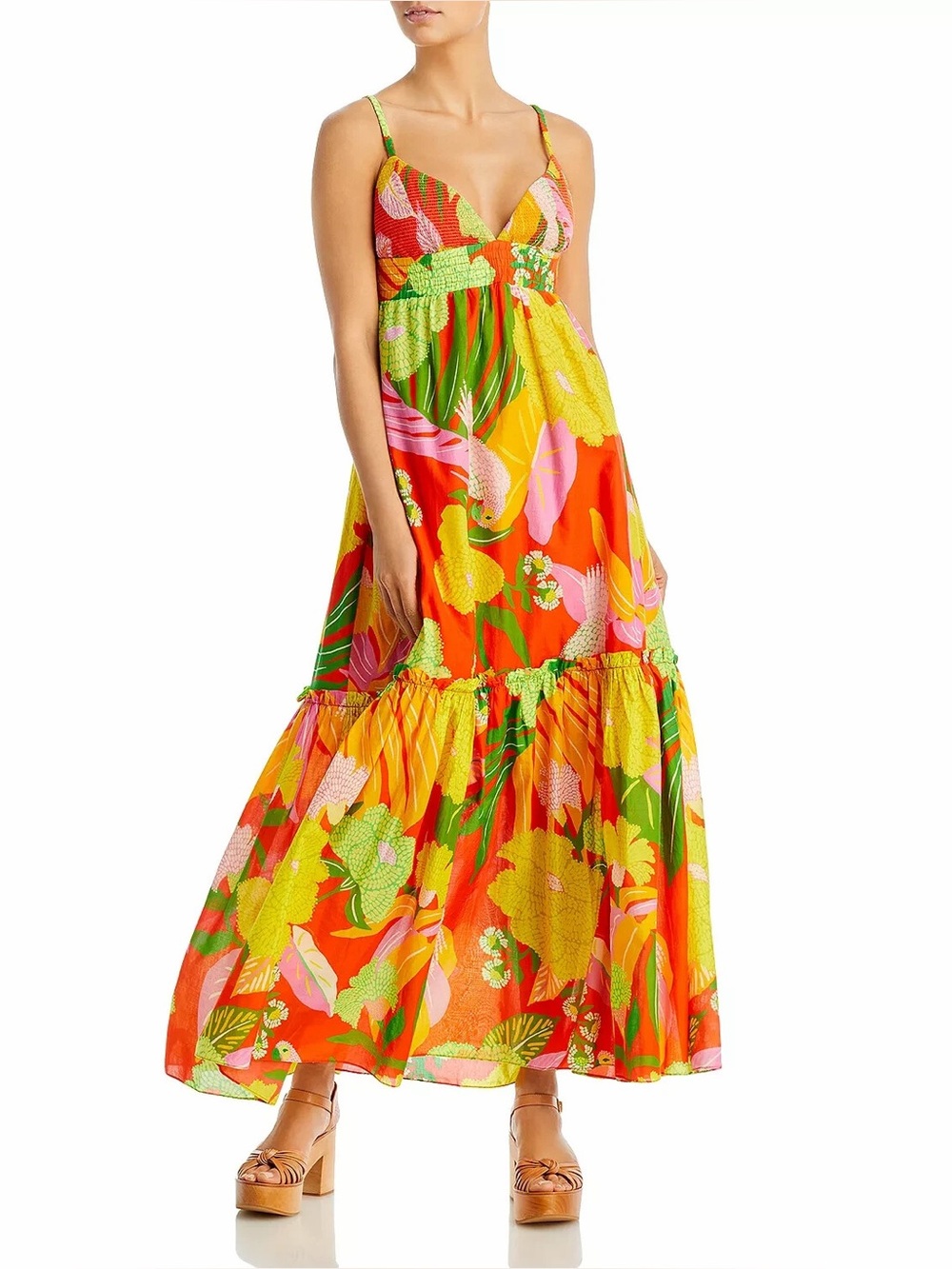 EUC FARM Rio Orange, Yellow & Green Tropical Maxi Dress